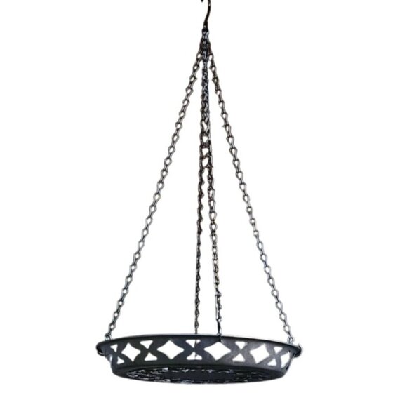 Black Metal Hanging Planter Basket with Decorative Chains Indoor Outdoor Rustic - Picture 3 of 6